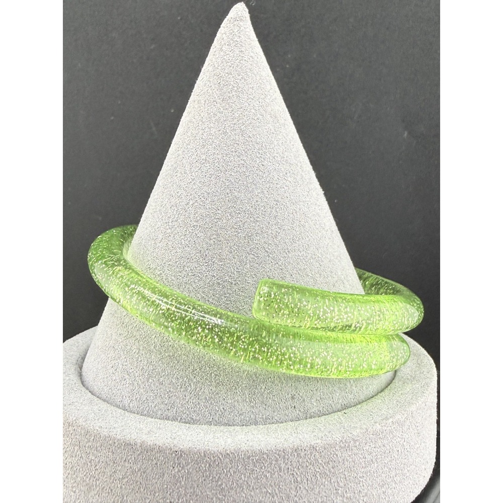 Vintage Estate Bangle Bracelet Green Glitter Acrylic Retro 80s 8in